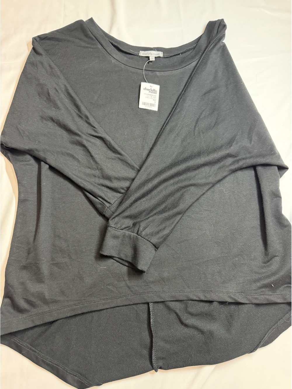 Charlotte Russe Women's Black Long Sleeve Top Size Large with High-Low Hemline,